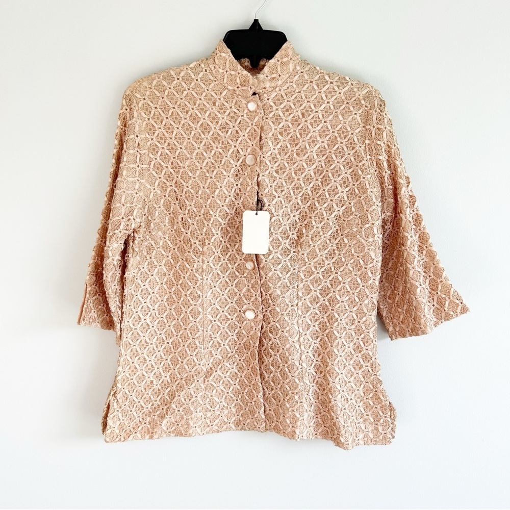VTG NWT Alice Stuart Cream Ribbon Knit Pearl Button Blazer Union Tag 16/36 (M)